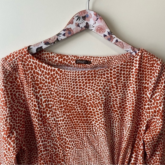 J. MCLAUGHLIN Orange Giraffe Print Side Gathered Catalina Cloth Tunic Top! Large - Picture 2 of 8